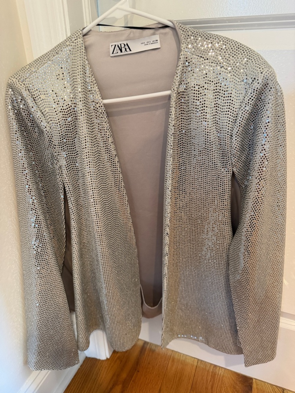 Zara Silver Sequin Open-Front Jacket